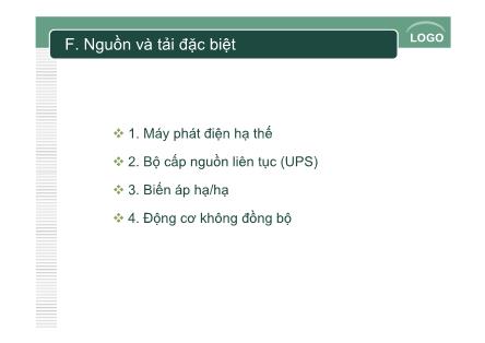 Giáo trình Chuẩn trong thiết kế và thi công các công trình điện - Chương 3f: Nguồn và tải đặc biệt