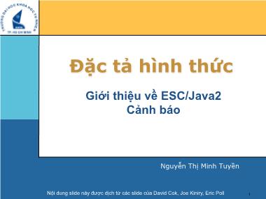 Giáo trình Đặc tả hình thức - Chương 12: Giới thiệu về ESC/Java2 Cảnh báo - Nguyễn Thị Minh Tuyền