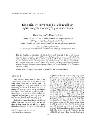 Giáo trình Định kiến, kỳ thị và phân biệt đối xử đối với người đồng tính và chuyển giới ở Việt Nam - Phạm Thu Hoa