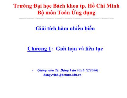 Giáo trình Giải tích hàm nhiều biến - Chương 1: Giới hạn và liên tục - Đặng Văn Vinh