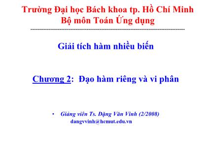 Giáo trình Giải tích hàm nhiều biến - Chương 2: Đạo hàm riêng và vi phân - Đặng Văn Vinh