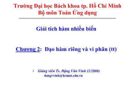 Giáo trình Giải tích hàm nhiều biến - Chương 2: Đạo hàm riêng và vi phân (Tiếp theo) - Đặng Văn Vinh