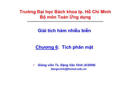 Giáo trình Giải tích hàm nhiều biến - Chương 4: Tích phân mặt - Đặng Văn Vinh