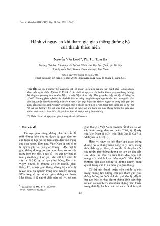 Giáo trình Hành vi nguy cơ khi tham gia giao thông đường bộ của thanh thiếu niên - Nguyễn Văn Lượt