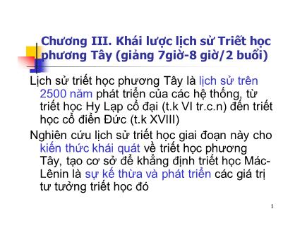 Giáo trình Lịch sử Triết học - Chương 3: Khái lược lịch sử Triết học phương Tây