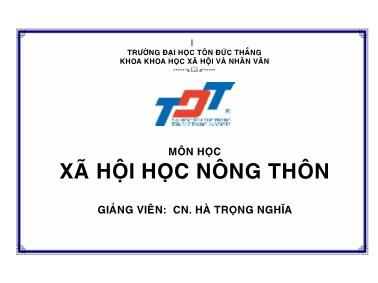 Giáo trình môn Xã hội học nông thôn - Hà Trọng Nghĩa