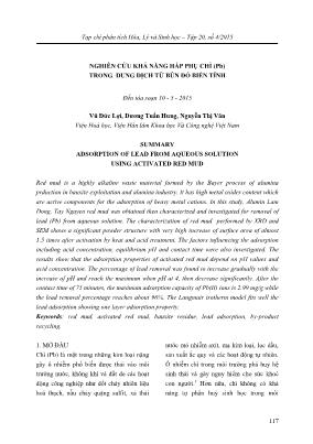 Giáo trình Nghiên cứu khả năng hấp phụ chì (pb) trong dung dịch từ bùn đỏ biến tính - Vũ Đức Lợi
