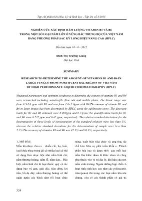 Giáo trình Nghiên cứu xác định hàm lượng Vitamin B1 và B6 trong một số loại nấm lớn ở vùng bắc trung bộ của Việt Nam bằng phương pháp sắc ký lỏng hiệu năng cao (HPLC) - Bùi Thị Trường Giang