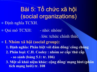 Giáo trình Nhập môn Xã hội học - Bài 5: Tổ chức xã hội (social organizations)