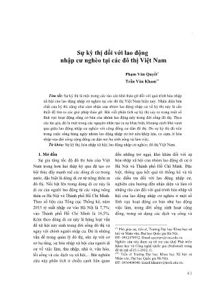 Giáo trình Sự kỳ thị đối với lao động nhập cư nghèo tại các đô thị Việt Nam - Phạm Văn Quyết