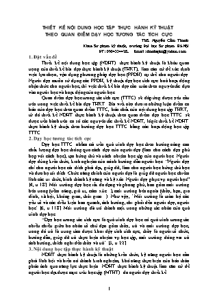 Giáo trình Thiết kế nội dung học tập thực hành kỹ thuật theo quan điểm dạy học tương tác tích cực - Nguyễn Cẩm Thanh