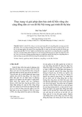 Giáo trình Thực trạng và giải pháp đảm bảo sinh kế bền vững cho cộng đồng dân cư ven đô Hà Nội trong quá trình đô thị hóa - Bùi Văn Tuấn