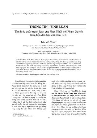 Giáo trình Tìm hiểu cuộc tranh luận của Phan Khôi với Phạm Quỳnh trên diễn đàn báo chí năm 1930