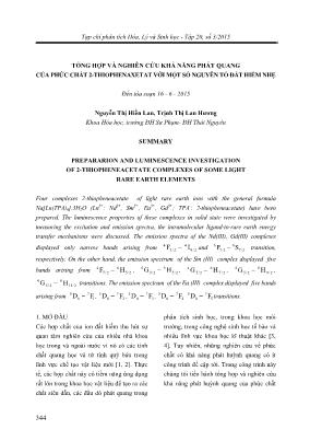 Giáo trình Tổng hợp và nghiên cứu khả năng phát quang của phức chất 2-Thiophenaxetat với một số nguyên tố đất hiếm nhẹ - Nguyễn Thị Hiền Lan