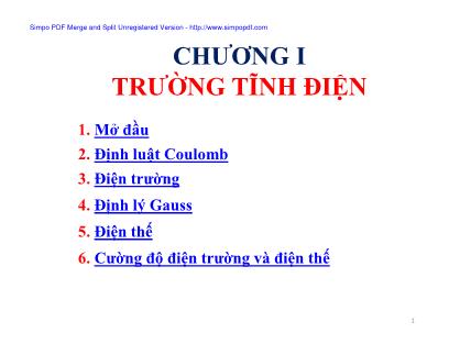 Giáo trình Vật lý đại cương - Chương 1: Trường tĩnh điện