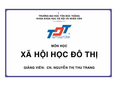 Giáo trình Xã hội học đô thị - Nguyễn Thị Thu Trang