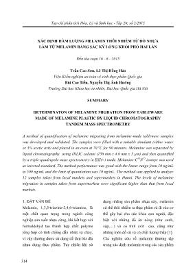 Giáo trình Xác định hàm lượng Melamin thôi nhiễm từ đồ nhựa làm từ Melamin bằng sắc ký lỏng khối phổ hai lần - Trần Cao Sơn