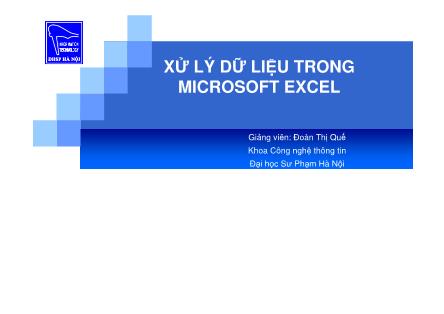 Giáo trình Xử lý dữ liệu trong Microsoft Excel - Đoàn Thị Quế