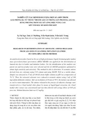 Giáo trìnhNghiên cứu xác định hàm lượng một số amin thơm giải phóng ra từ thuốc nhuộm AZO có trong sản phẩm da, giả da bằng phương pháp sắc ký lỏng hiệu năng cao kết nối đầu dò khối phổ kép