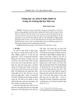 Tài liệu Giảng dạy các môn lý luận chính trị trong các trường đại học hiện nay - Đinh Thanh Xuân