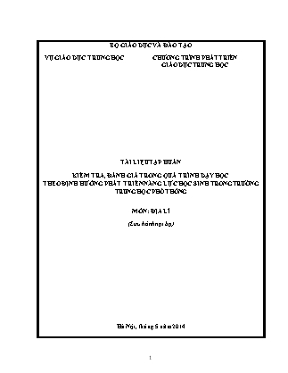 Tài liệu tập huấn kiểm tra, đánh giá trong quá trình dạy học theo định hướng phát triển năng lực học sinh trong trường trung học phổ thông