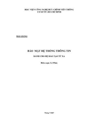 Bài giảng Bảo mật hệ thống thông tin - Lê Phúc