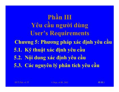 Bài giảng Công nghệ phần mềm - Phần 3: Yêu cầu người dùng