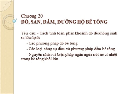 Bài giảng Công nghệ thi công - Chương 20: Đổ, san, đầm, dưỡng hộ bê tông