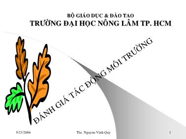 Bài giảng Đánh giá tác động môi trường - Nguyễn Vĩnh Quý