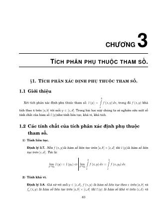 Bài giảng Giải tích 2 - Chương 3: Tích phân phụ thuộc tham số