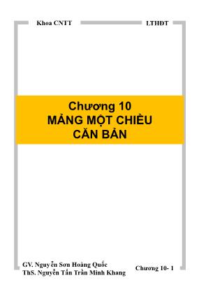 Bài giảng Hướng đối tương - Chương 10: Mảng một chiều căn bản - Nguyễn Sơn Hoàng Quốc