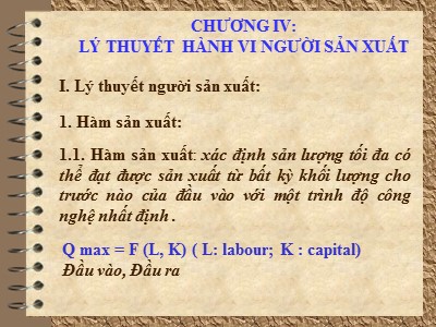 Bài giảng Kinh tế học Vĩ mô - Chương 4: Lý thuyết hành vi người sản xuất