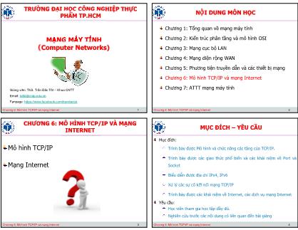 Bài giảng Mạng máy tính - Chương 6: Mô hình TCP/IP và mạng Internet