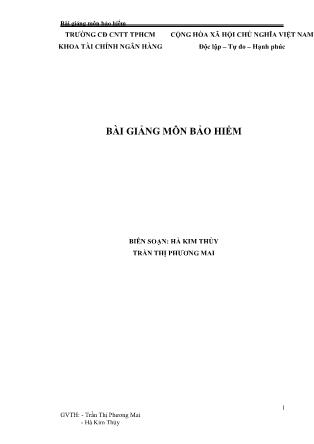 Bài giảng Môn Bảo hiểm - Hà Kim Thủy