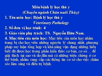 Bài giảng Môn bệnh lý học thú y