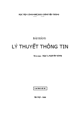 Bài giảng môn Lý thuyết thông tin - Nguyễn Bình