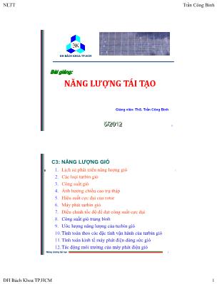 Bài giảng Năng lượng tái tạo - Chương 3: Năng lượng gió - Trần Công Bình