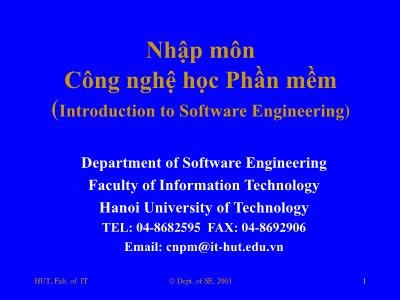 Bài giảng Nhập môn Công nghệ học Phần mềm