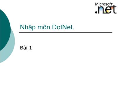 Bài giảng Nhập môn Dotnet