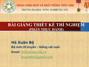 Bài giảng Thiết kế thí nghiệm - Hà Xuân Bộ