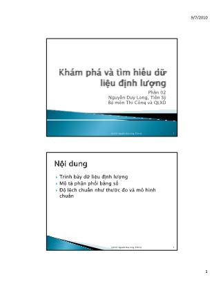 Bài giảng Thống kê học ứng dụng trong quản lý xây dựng - Phần 2: Khám phá và tìm hiểu dữ liệu định lượng - Nguyễn Duy Long