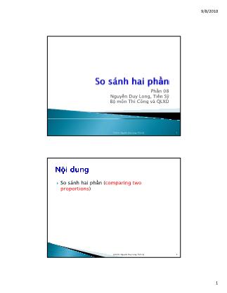 Bài giảng Thống kê học ứng dụng trong quản lý xây dựng - Phần 8: So sánh hai phần - Nguyễn Duy Long