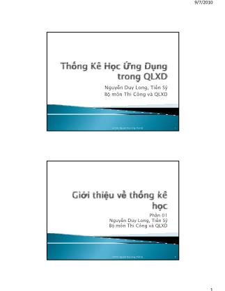 Bài giảng Thống kê học ứng dụng trong quản lý xây dựng - Phần 1: Thống kê học ứng dụng trong Quản lý xây dựng - Nguyễn Duy Long