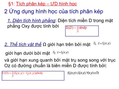 Bài giảng Toán ứng dụng - Bài 1: Tích phân kép-Ứng dụng hình học