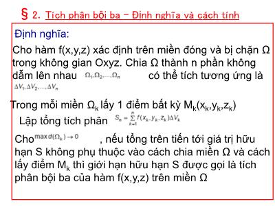 Bài giảng Toán ứng dụng - Bài 2: Tích phân bội ba-Định nghĩa và cách tính