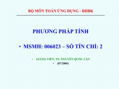 Bài giảng Toán ứng dụng - Chương 0: Giới thiệu - Nguyễn Quốc Lân