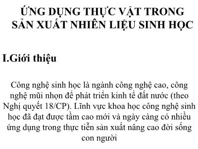 Bài giảng Ứng dụng thực vật trong sản xuất nhiên liệu sinh học