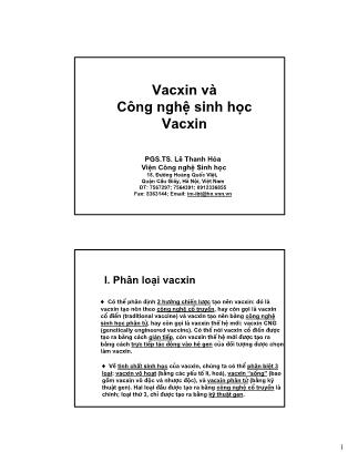 Bài giảng Vacxin và Công nghệ sinh học Vacxin - Lê Thanh Hóa