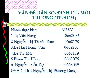 Bài giảng Vấn đề dân số-Định cư-Môi trường