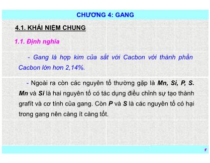 Bài giảng Vật liệu học - Chương 4: Gang - Nguyễn Thanh Điều